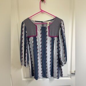 Matilda Jane Women's S Blue Floral Tunic Blouse 3/4 Sleeve Boho Style